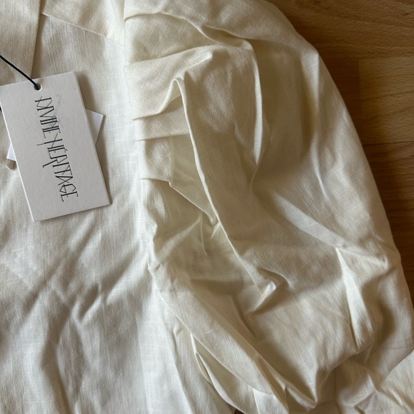 DIVINE HERITAGE CREAM COLLARED PUFFY SHOULDER SLEEVE SHIRT NWT - Picture 3 of 8